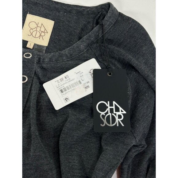 Chaser Top Women L Henley Shirttail Long Sleeve Heather Black Shirt Casual Norm - Picture 8 of 8